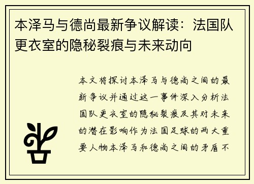 本泽马与德尚最新争议解读：法国队更衣室的隐秘裂痕与未来动向